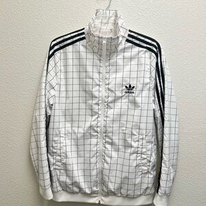 Adidas Unisex, Rare Design, White Checkered Zip-Up Jacket. Like New.